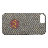 Herringbone Tweed en lederen monogram Case-Mate iPhone Case (Achterkant (Horizontaal))