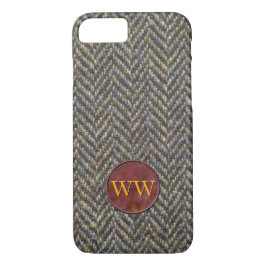 Herringbone Tweed en lederen monogram Case-Mate iPhone Case
