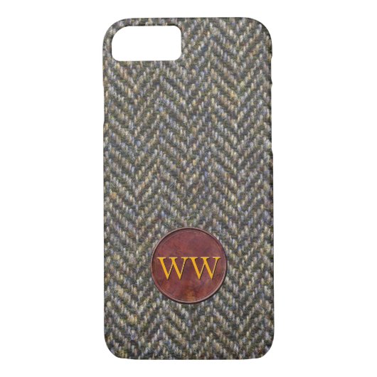 Herringbone Tweed en lederen monogram Case-Mate iPhone Case (Achterkant)
