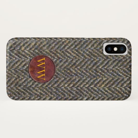 Herringbone Tweed en lederen monogram Case-Mate iPhone Case (Achterkant (horizontaal))