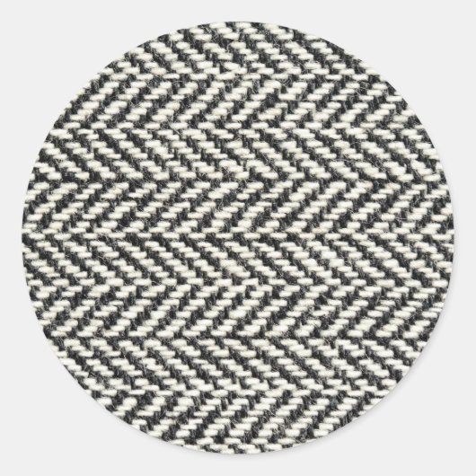 Herringbone Tweed Rustic Black & White Knit Print Ronde Sticker (Voorkant)