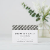 Herringbone Tweed Rustic Black & White Knit Print Visitekaartje (Staand voorkant)