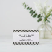 Herringbone Tweed Rustic Black & White Knit Print Visitekaartje (Staand voorkant)