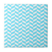 Herringbone White Bright Blue Summer Mod Pattern Tegeltje (Voorkant)