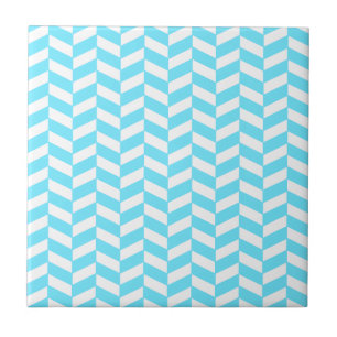 Herringbone White Bright Blue Summer Mod Pattern Tegeltje