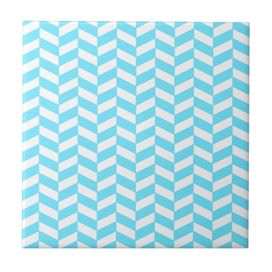 Herringbone White Bright Blue Summer Mod Pattern Tegeltje (Voorkant)