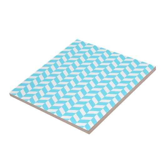 Herringbone White Bright Blue Summer Mod Pattern Tegeltje (Zijkant)