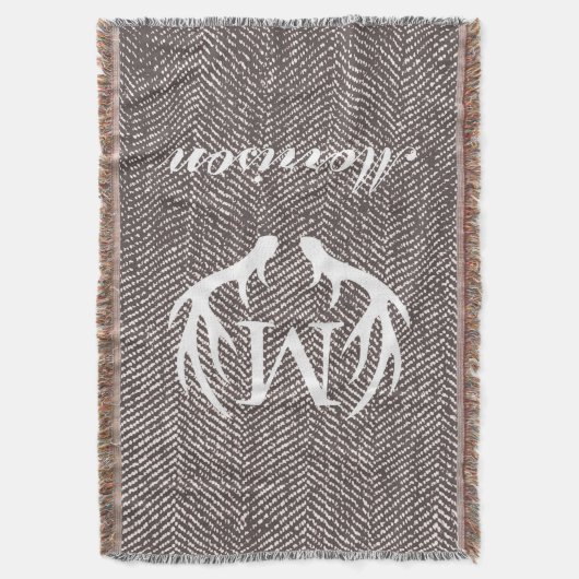 Herringbone White Deer Antlers Monogrammed Deken (Voorkant Verticaal)