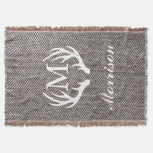 Herringbone White Deer Antlers Monogrammed Deken (Voorkant)