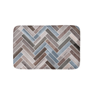 Herringbotpatroon in Blue Brown Grey Badmat