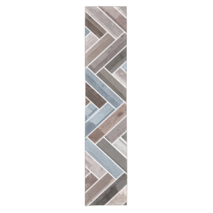 Herringbotpatroon in Blue Brown Grey Korte Tafelloper