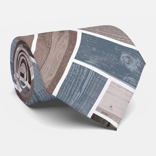 Herringbotpatroon in Blue Brown Grey Stropdas (Opgerold)