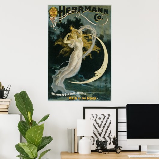 Herrmann ~ Maid of the Moon  Magicia Act Poster (Thuiskantoor)