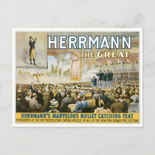 Herrmann The Great ~  Bullet Catching Act Briefkaart (Voorkant)
