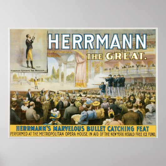 Herrmann The Great ~  Bullet Catching Act Poster (Voorkant)