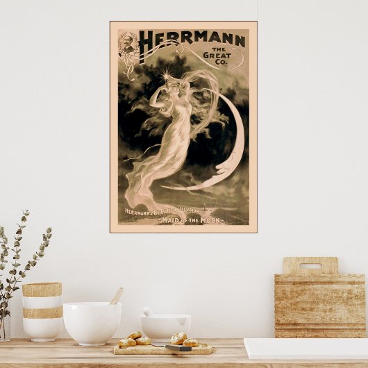 Herrmann the Great Co. ~ 1898 ~  Magicien Poster (Keuken)