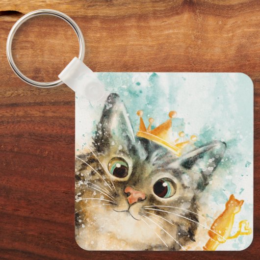 Herrschende Katze mit Krone und Zepter Sleutelhanger (Voorkant)