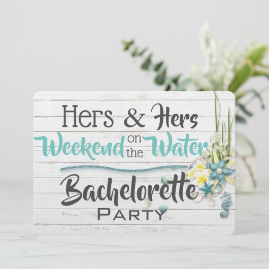 Hers & Hers "Water" Bachelorette Party Invitation Kaart (Staand voorkant)