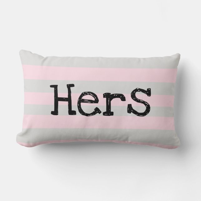 HERS "I Love Him" Roze en grijze zachte pastelkuss Kussen (Voorkant)