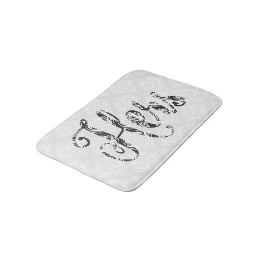 Hers-Zwart Moderne Tekst & Witte Damaskers Badmat (Gekanteld)