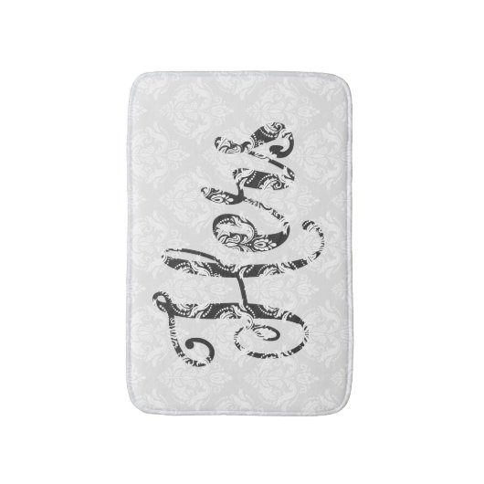 Hers-Zwart Moderne Tekst & Witte Damaskers Badmat (Voorkant Verticaal)