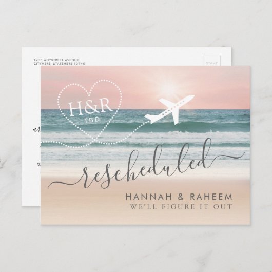 Herscheduled Beach Wedding Notification Briefkaart (Voorkant / Achterkant)
