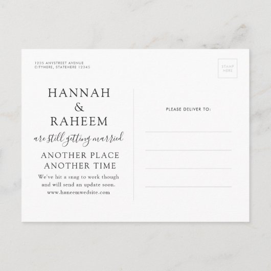 Herscheduled Beach Wedding Notification Briefkaart (Achterkant)