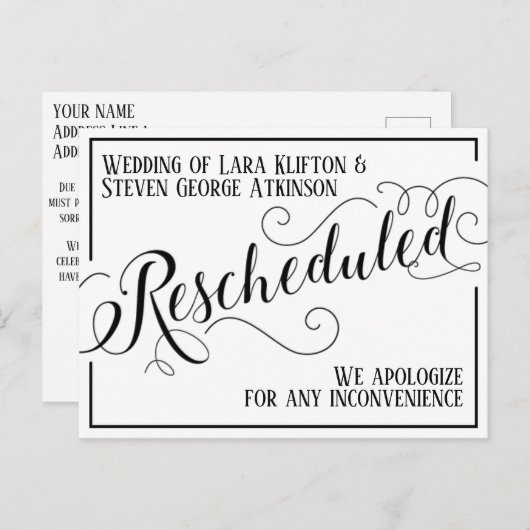 Herschikking van het aankondigingsontwerp. briefkaart (Voorkant / Achterkant)