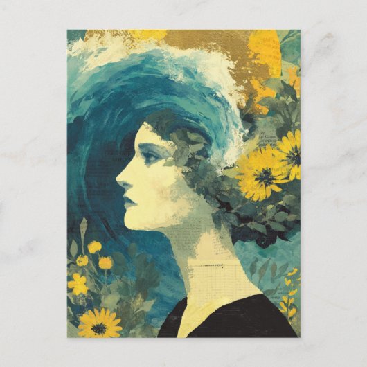 Hersen golven en bloemen collage briefkaart (Voorkant)