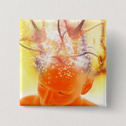 hersenactiviteit, conceptueel computerkunstwerk vierkante button 5,1 cm (Voorkant)