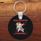 Hersenaneurysma Awareness Eenhoorn Dabbing Bourgon Sleutelhanger (Voorkant)