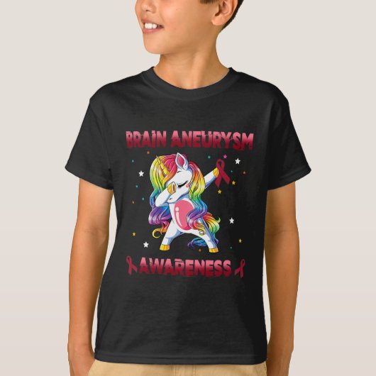 Hersenaneurysma Awareness Eenhoorn Dabbing Bourgon T-shirt (Voorkant)