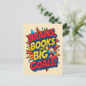 Hersenboeken en grote doelen - Leuke Back-to-Schoo Briefkaart (Staand voorkant)