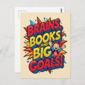 Hersenboeken en grote doelen - Leuke Back-to-Schoo Briefkaart (Voorkant / Achterkant)