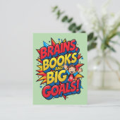 Hersenboeken en grote doelen - Leuke Back-to-Schoo Feestdagenkaart (Staand voorkant)