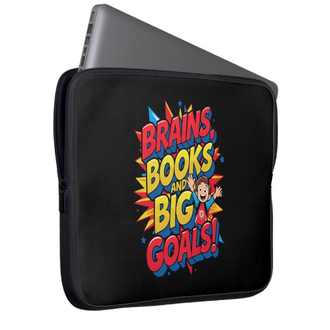 Hersenboeken en grote doelen - Leuke Back-to-Schoo Laptop Sleeve (Voorkant Rechts)