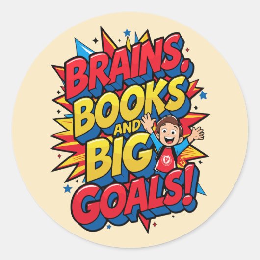 Hersenboeken en grote doelen - Leuke Back-to-Schoo Ronde Sticker (Voorkant)