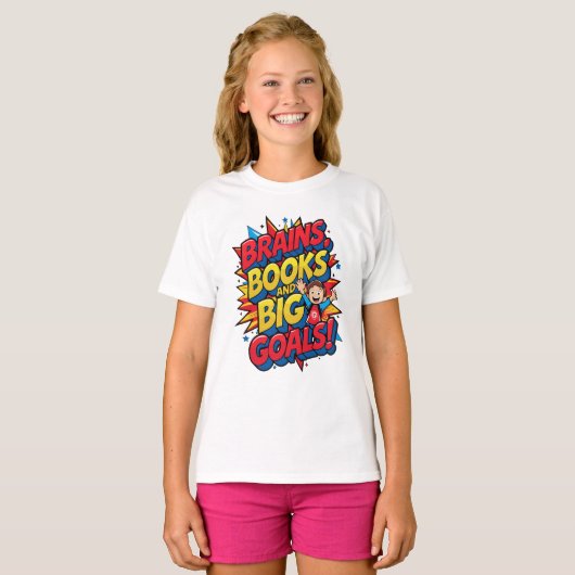 Hersenboeken en grote doelen - Leuke Back-to-Schoo T-shirt (Voorkant volledig)
