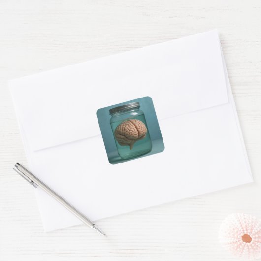 Hersenen in een pot vierkante sticker (Envelop)