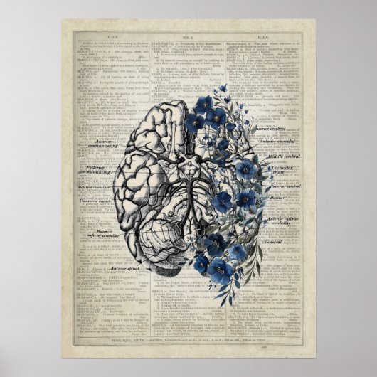 Hersenen met bloemen Neuroscience Thema ontwerp Poster (Voorkant)