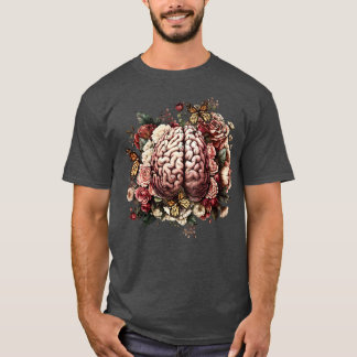 Hersenen met bloemen psychologie geestelijke gezon t-shirt