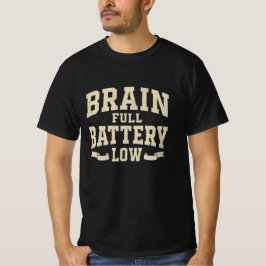 Hersenen Vol Batterij Laag Vintage Typografie T-shirt