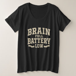 Hersenen Volle Batterij Laag Vintage Typografie Grote Maat T-shirt