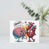 Hersenen vs hart grappige emoties briefkaart (Staand voorkant)