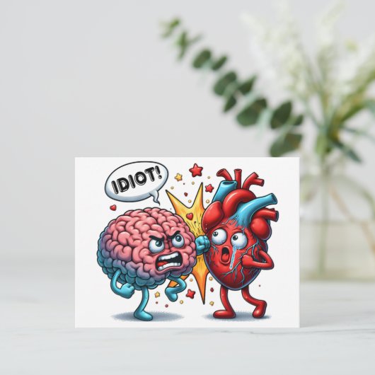 Hersenen vs hart grappige emoties briefkaart (Staand voorkant)