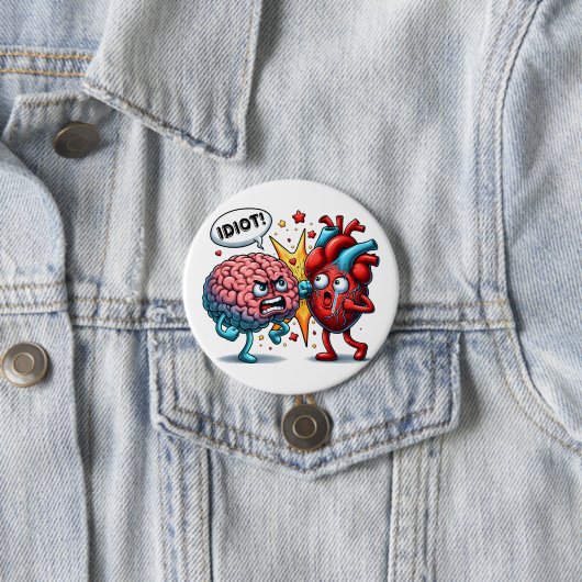 Hersenen vs hart grappige emoties ronde button 7,6 cm (In situ)
