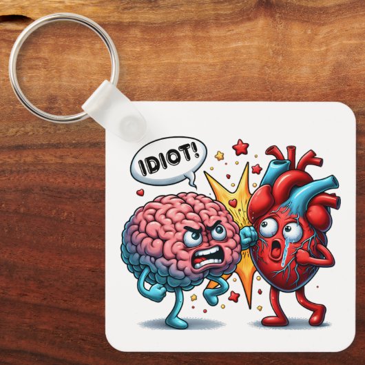 Hersenen vs hart grappige emoties sleutelhanger (Voorkant)