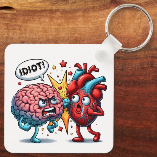 Hersenen vs hart grappige emoties sleutelhanger (Achterkant)