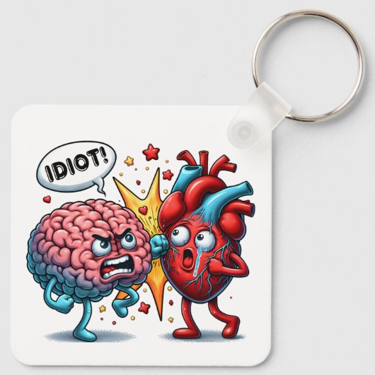 Hersenen vs hart grappige emoties sleutelhanger (Achterkant)