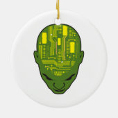 hersenhoofdhelft geel en groen keramisch ornament (Achterkant)